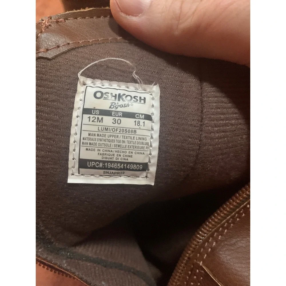 OshKosh Bgosh Lumi Brown Faux Leather Tall Buckle Boots Kids Size 12M OF20S08B